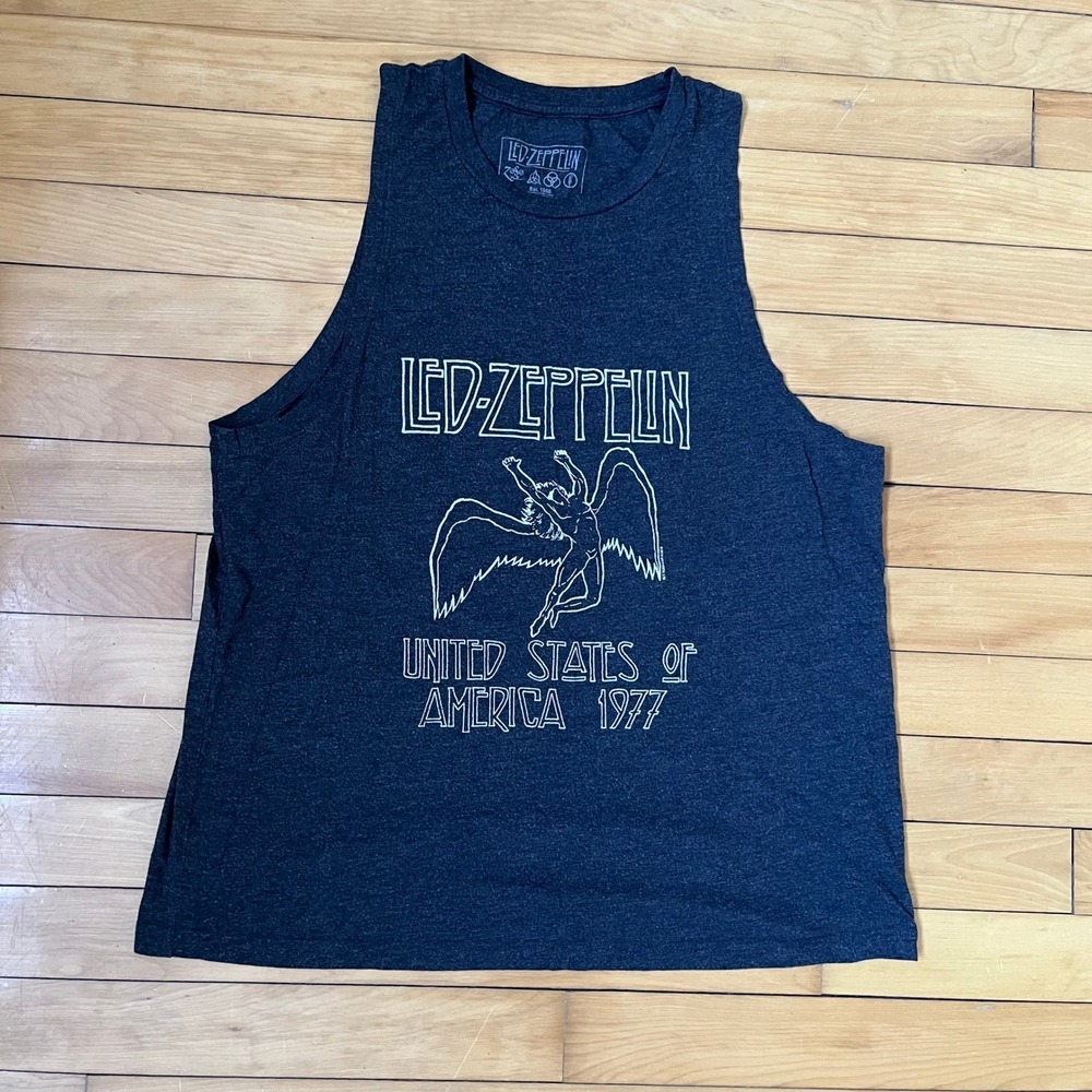 Led Zeppelin USA 1977 Tour Muscle Tank Top Charcoal Gray XL Icarus Graphic